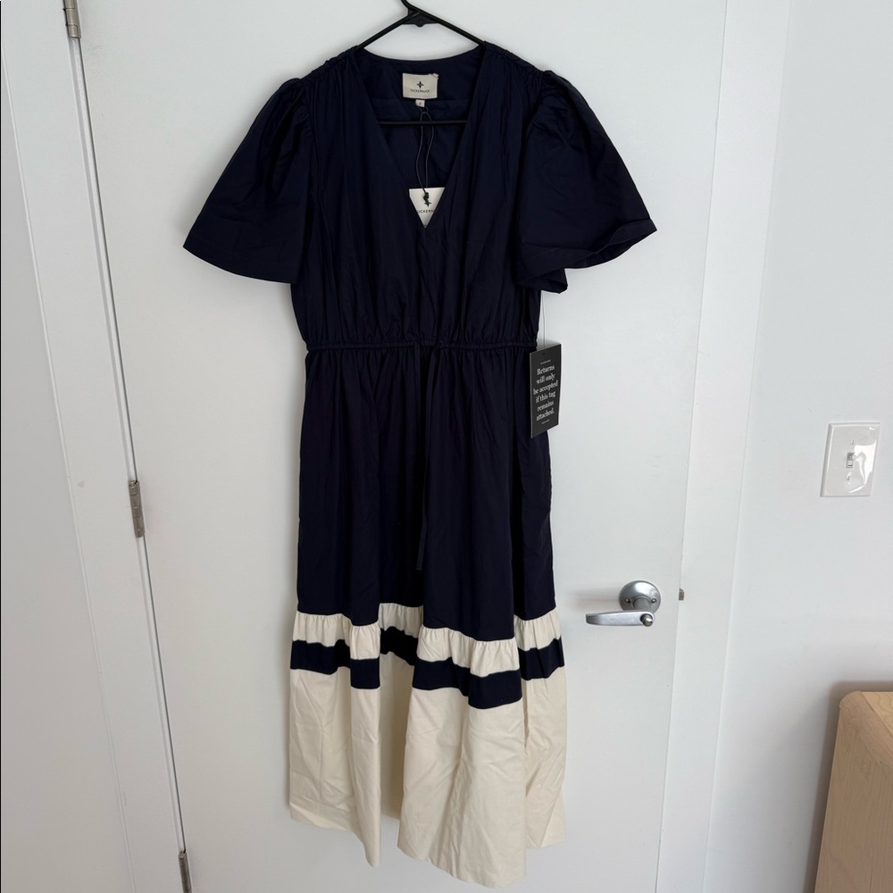Tuckernuck Navy and Cream Mitchell Dress